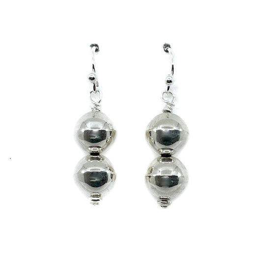 Dangling Earrings with Two Silver Beads