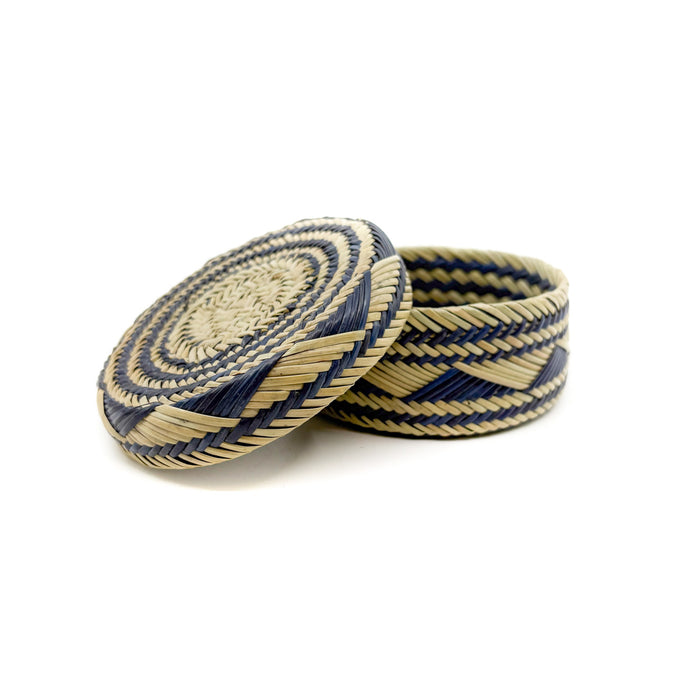 Dark Indigo and Buff Pine Needle Basket