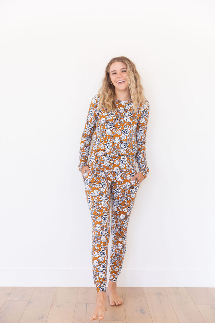DARK MUSTARD + NAVY FLORAL | LONG SLEEVE
