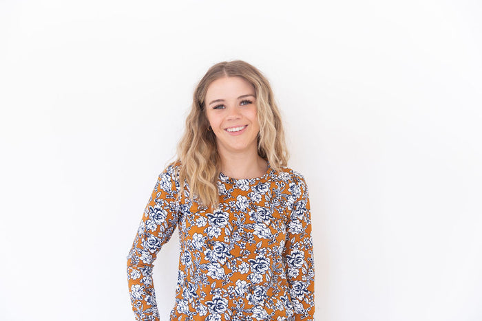 DARK MUSTARD + NAVY FLORAL | LONG SLEEVE