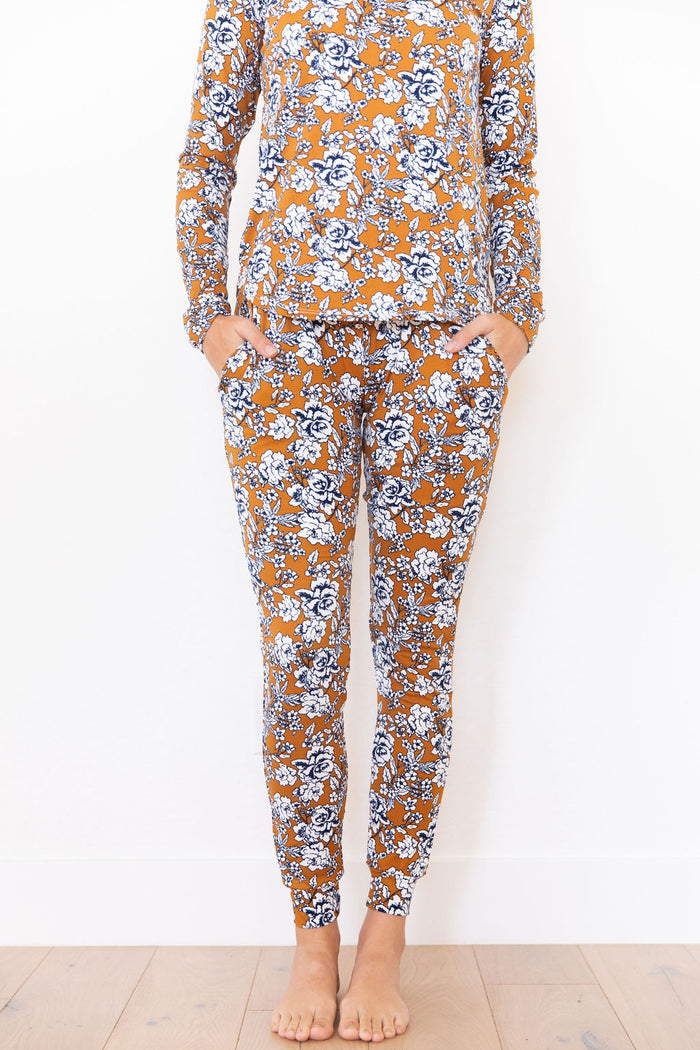 DARK MUSTARD + NAVY FLORAL | LONG SLEEVE