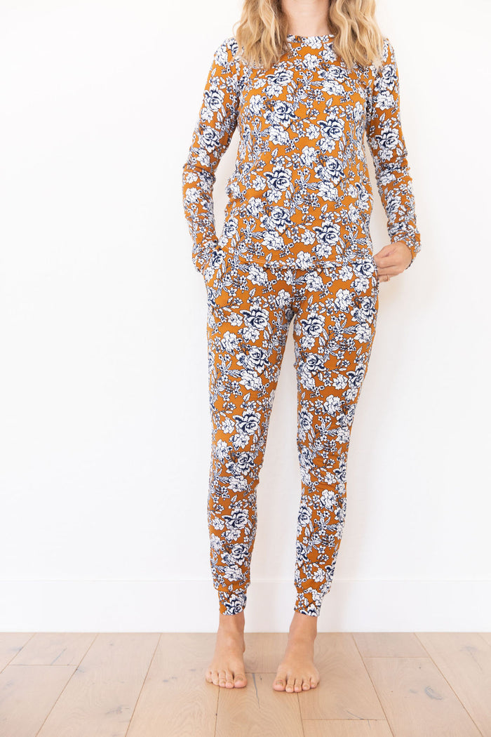 DARK MUSTARD + NAVY FLORAL | LONG SLEEVE