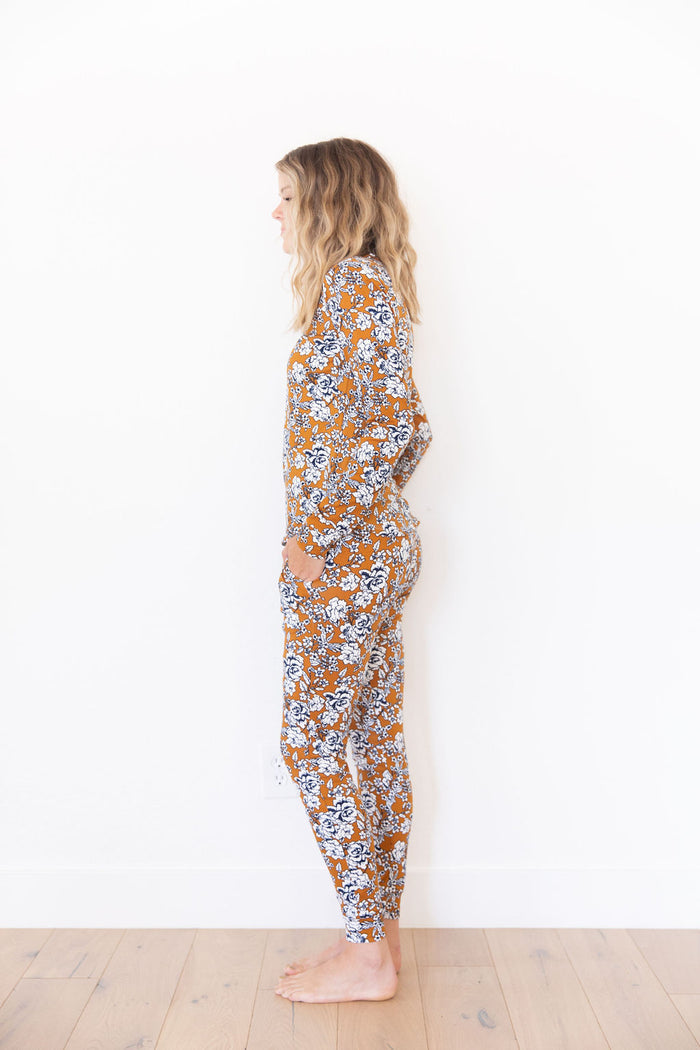 DARK MUSTARD + NAVY FLORAL | LONG SLEEVE