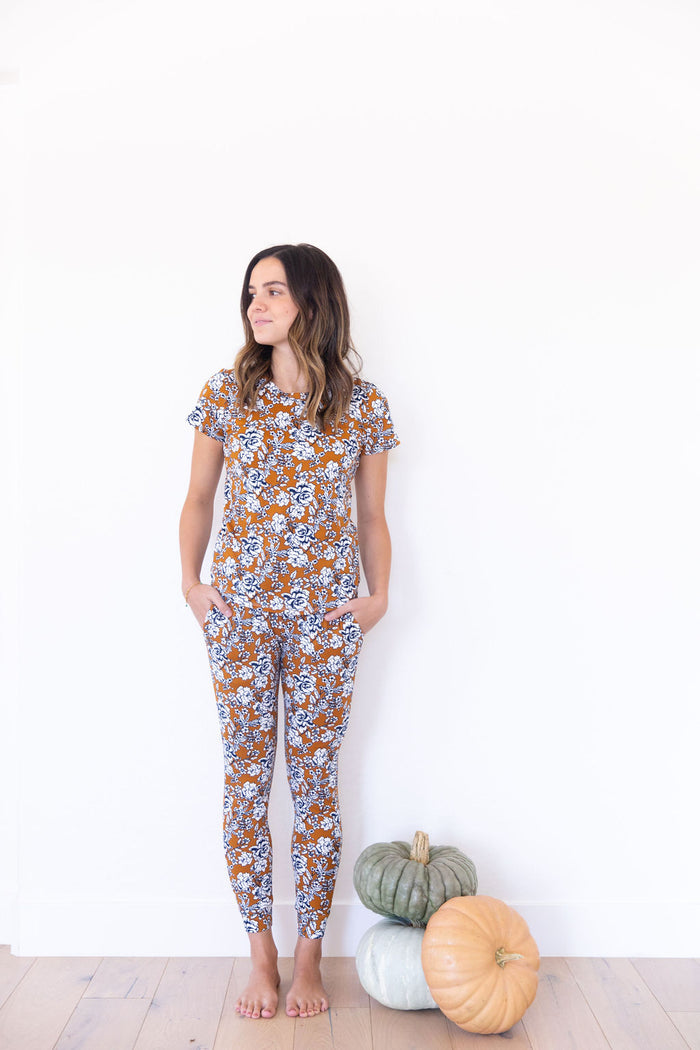 DARK MUSTARD + NAVY FLORAL | SHORT SLEEVE