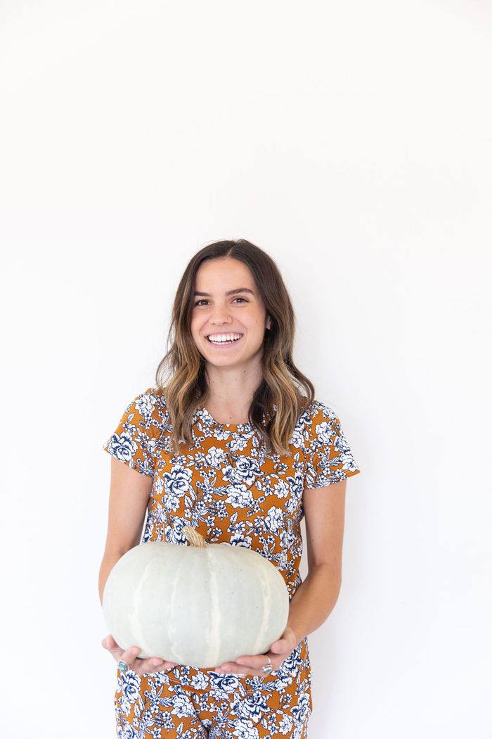 DARK MUSTARD + NAVY FLORAL | SHORT SLEEVE