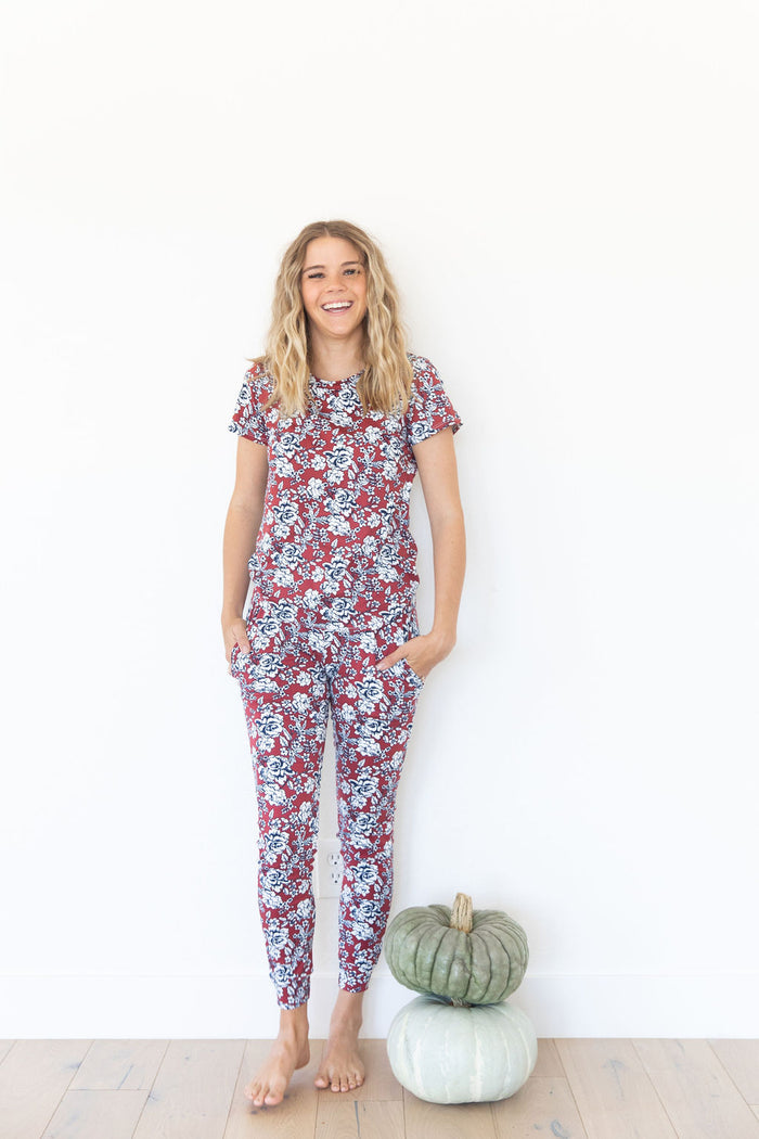 DARK RUST + NAVY FLORAL | SHORT SLEEVE
