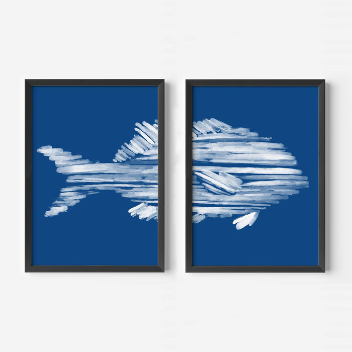 Deep Azure Blue Perch Fish Diptych - Set of 2 - Jetty Home