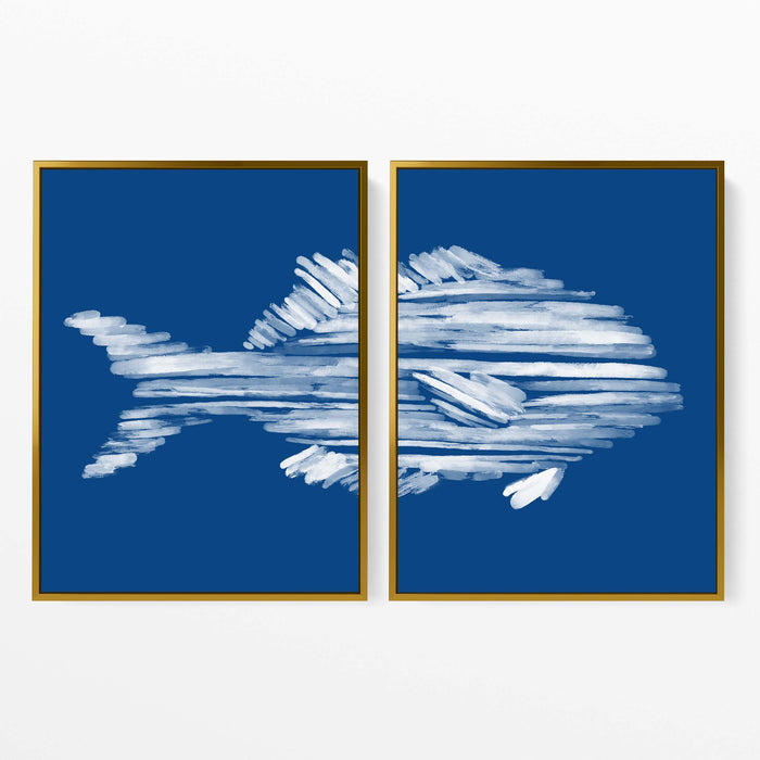 Deep Azure Blue Perch Fish Diptych - Set of 2 - Jetty Home