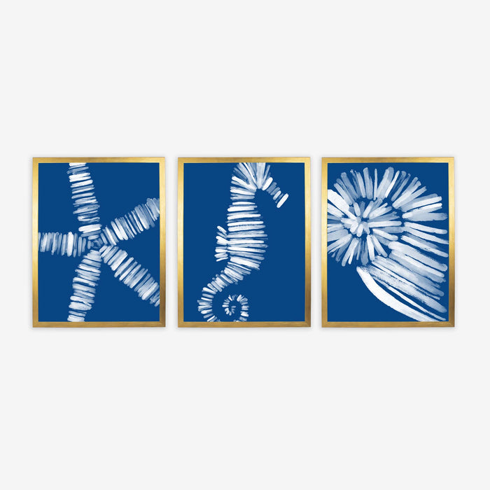 Deep Azure Blue Sea Life Triptych - Set of 3 - Jetty Home