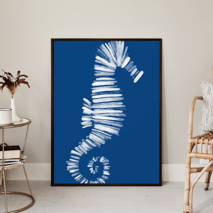 Deep Azure Blue Seahorse - Art Print or Canvas - Jetty Home