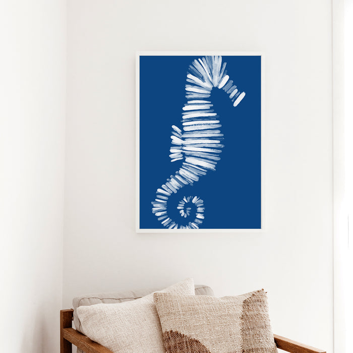 Deep Azure Blue Seahorse - Art Print or Canvas - Jetty Home