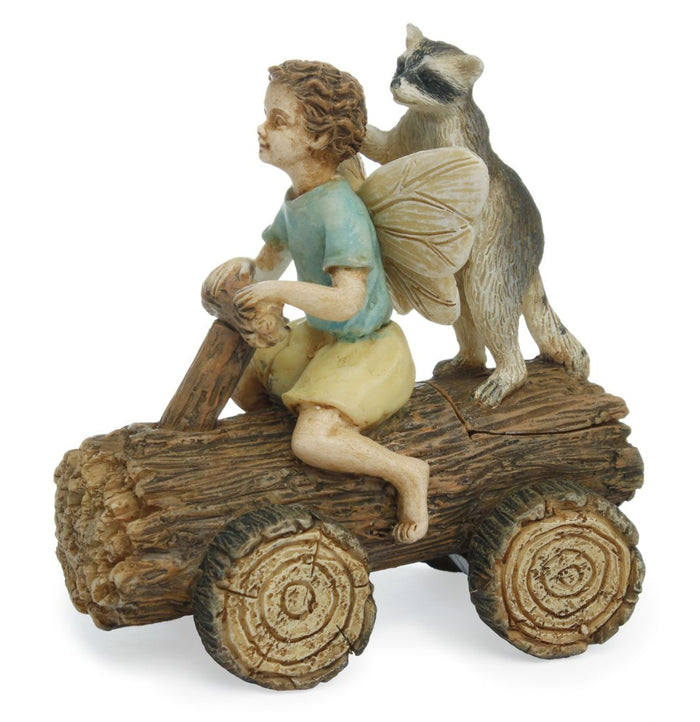 Derby Time with Raccoon Fairy - Miniature Fairy Garden Accessory