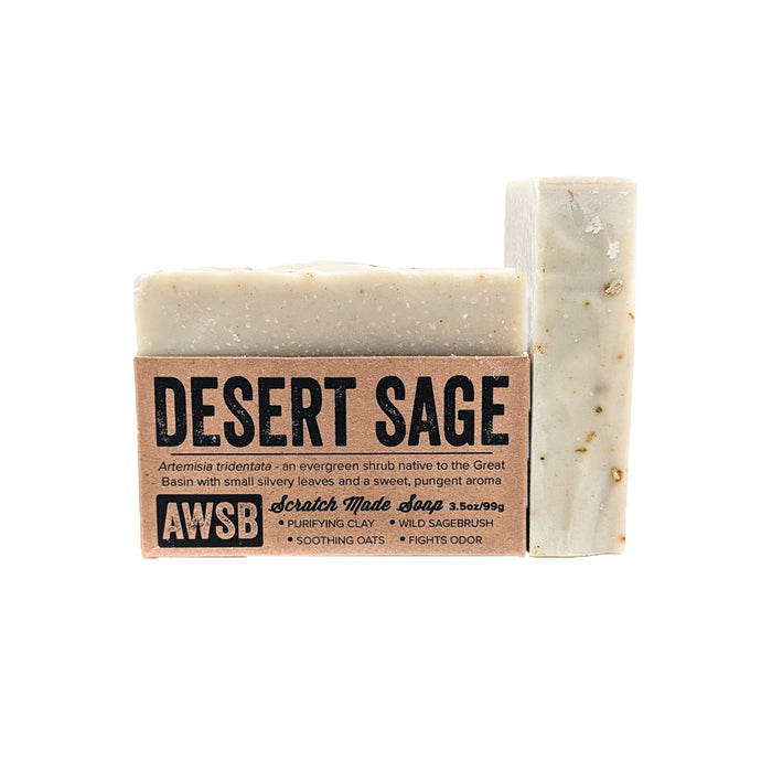 Sage has been used as an air purifier, an antiseptic wash, as a natural hair rinse, and a deodorizer for centuries.
Ingredients: premium saponified vegetable oils (organic extra virgin olive, organic coconut, organic palm, organic sunflower, organic castor), distilled water, essential oils (sage, rosemary, cedarwood, lemongrass), calcium bentonite clay, organic rubbed sage, wild desert sage, sea salt
4oz. labeled bar.