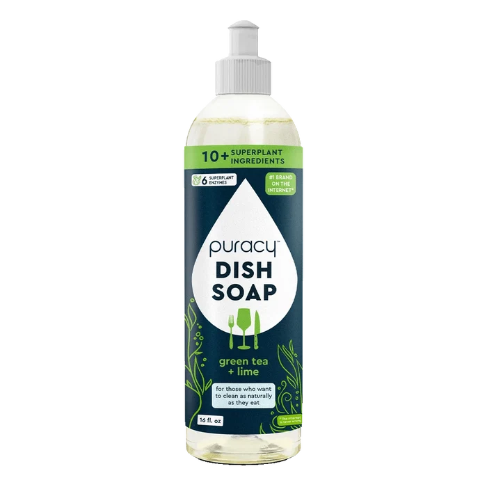 Eco-friendly Dish Soap by Puracy, plant-derived enzymes, green tea & lime scent, 16 fl oz.