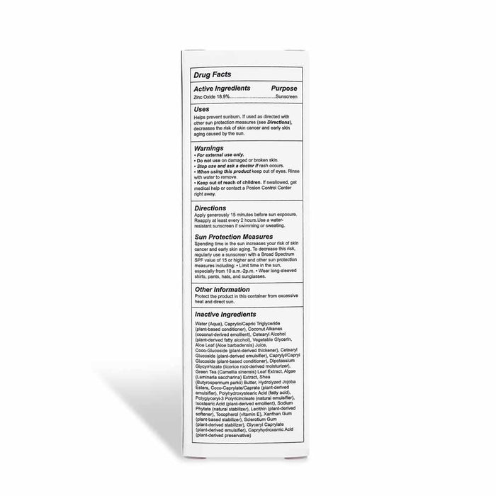 The side view of the ECLIPSE Sheer Mineral Sunscreen - SPF 30 box by Earth Harbor shows drug facts, including active ingredients, uses, warnings, directions, sun protection measures with broad-spectrum SPF 30, additional information, and inactive ingredients in black text on a white background.
