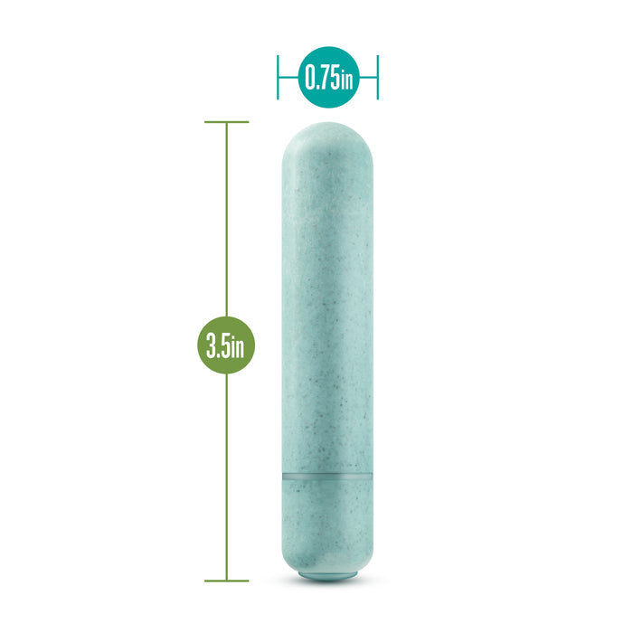 A cylindrical, light blue object with speckled texture, vertically oriented. Dimensions indicated: 3.5 inches in height and 0.75 inches in diameter.