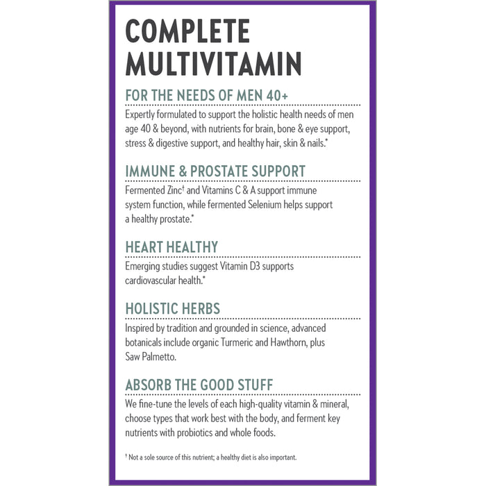 Explore New Chapters Every Man™s One Daily 40+ multivitamin designed for men over 40, boosting immune, prostate, and heart health with whole-food fermented Turmeric, holistic herbs, and enhanced zinc and vitamin absorption.