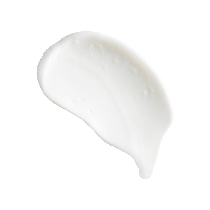 A smooth, creamy white lotion smear on a white backdrop showcases the texture and consistency of Mad Hippies Eye Cream, enriched with peptides for enhanced skin nourishment.