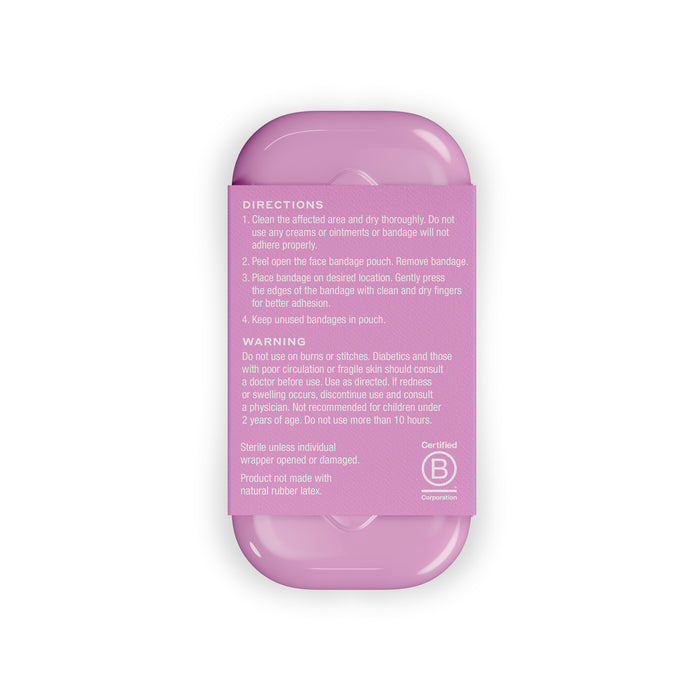 The rectangular pink Welly Face Saver box includes clear instructions and warnings, advising against using its spot bandages on burns or infected areas, while offering tips for application to effectively conceal blemishes.