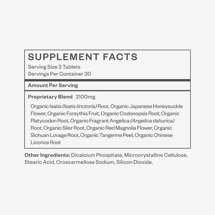 The Fast Forward dietary supplement by WTHN has a supplement facts label showing a serving size of 3 tablets and 30 servings per container. It includes a 2100mg proprietary blend of immune-boosting ingredients with organic roots and antiviral herbs, along with other listed ingredients.