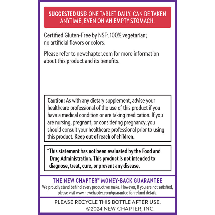 New Chapter Fermented Vitamin D3, 2,000 IU: Take one tablet daily for immune, heart & bone support. Vegetarian, gluten-free. Can be taken anytime, even on an empty stomach. Includes warning, refund guarantee & recycling info.