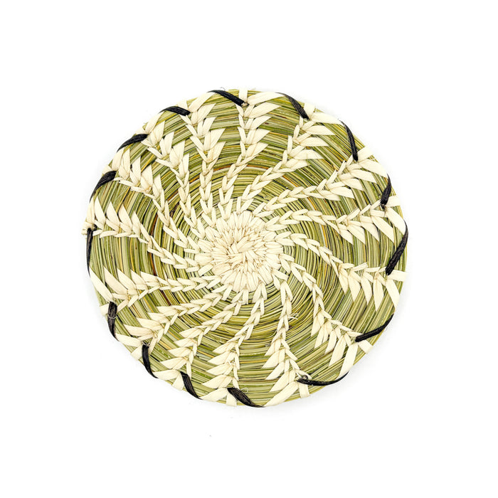 Flat Round Basket with Devil's Claw Trim