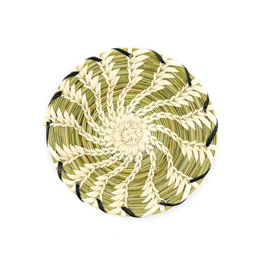 Flat Round Basket with Devil's Claw Trim