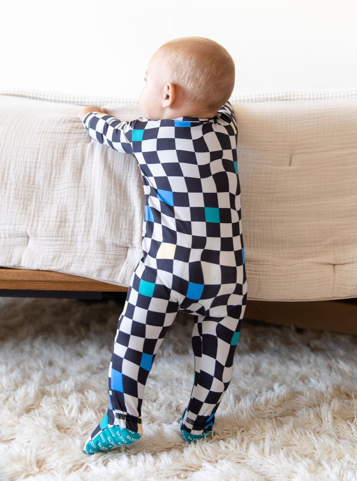 FOREST WAVY CHECKER | FOOTIE ONE PIECE