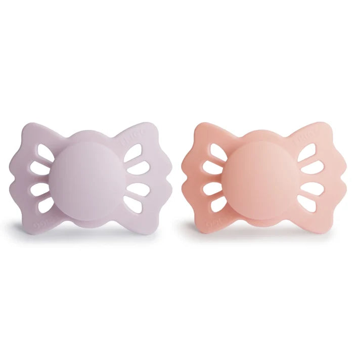 FRIGG LUCKY SYMMETRICAL SILICONE BABY PACIFIER | SOFT LILAC/PRETTY IN PEACH | 2-PACK