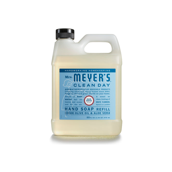 Mrs. Meyer's Clean Day hand soap refill bottle on a white background