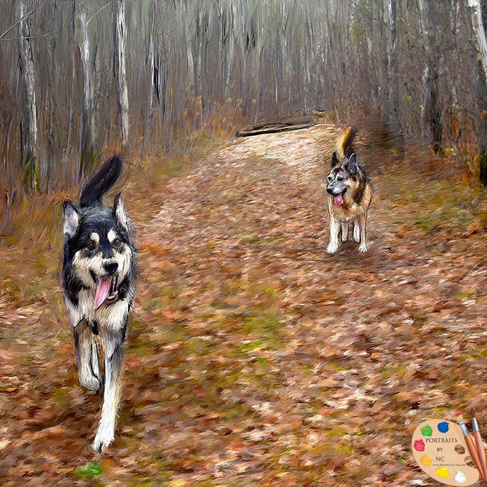 German Shepherds in Forest Painting 397