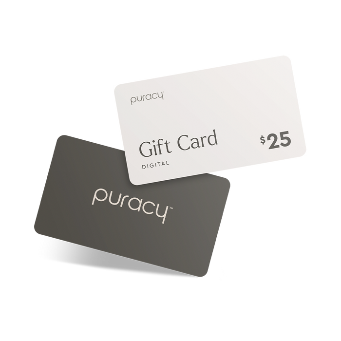 Two overlapping Gift Card gift cards, one white with $25 and one black, create the perfect purest gift for any occasion.