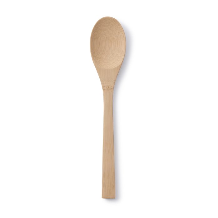 The Bambu Give it a Rest Spoon is crafted from organic bamboo, featuring a smooth texture, rounded head, and long handle, set against a white background.