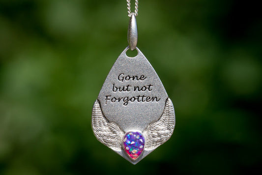 Gone but not forgotten pendant with ble and purple opal. Pendant for Ash, Necklace for Ash, Cremation Ash Jewelry Remembrance Jewelry