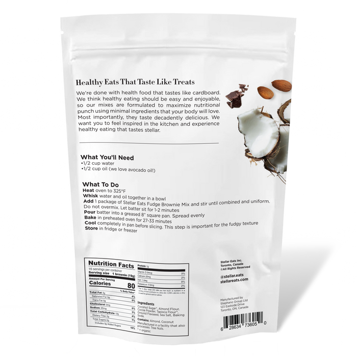 Indulge in the deliciousness of Stellar Eats Grain-Free Fudge Brownie Mix. Crafted with almond flour, these gluten-free brownies blend coconut and cocoa perfectly. Just add 1/2 cup water, 1/2 cup oil, and 2 eggs, mix, bake, and enjoy a guilt-free treat! Contact details at the bottom.