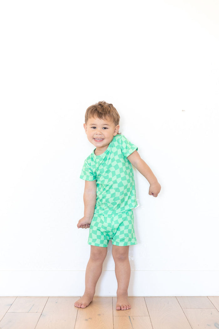 GREEN WAVY CHECKER | SHORT SET