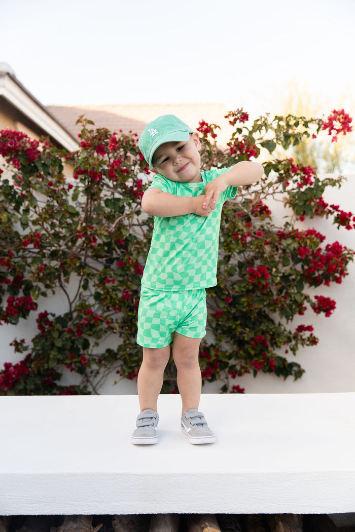 GREEN WAVY CHECKER | SHORT SET