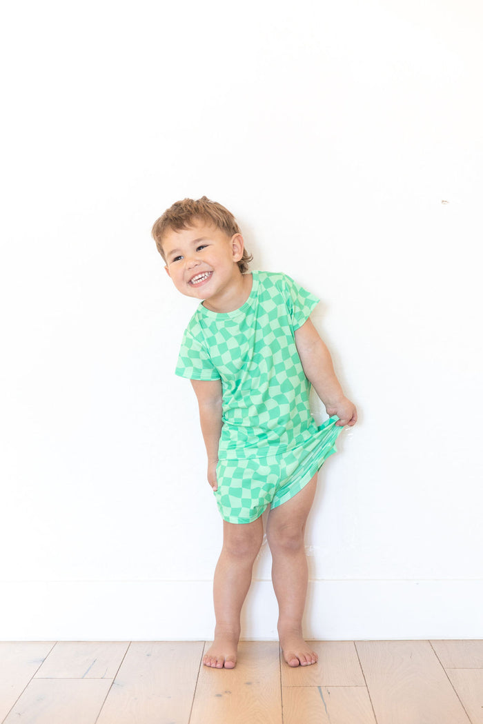 GREEN WAVY CHECKER | SHORT SET