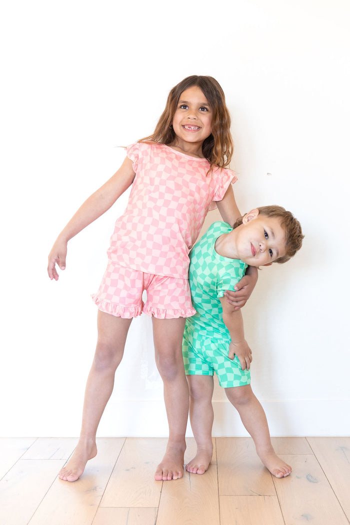 GREEN WAVY CHECKER | SHORT SET