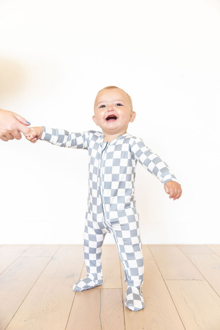 GREY + WHITE CHECKER | FOOTIE ONE PIECE