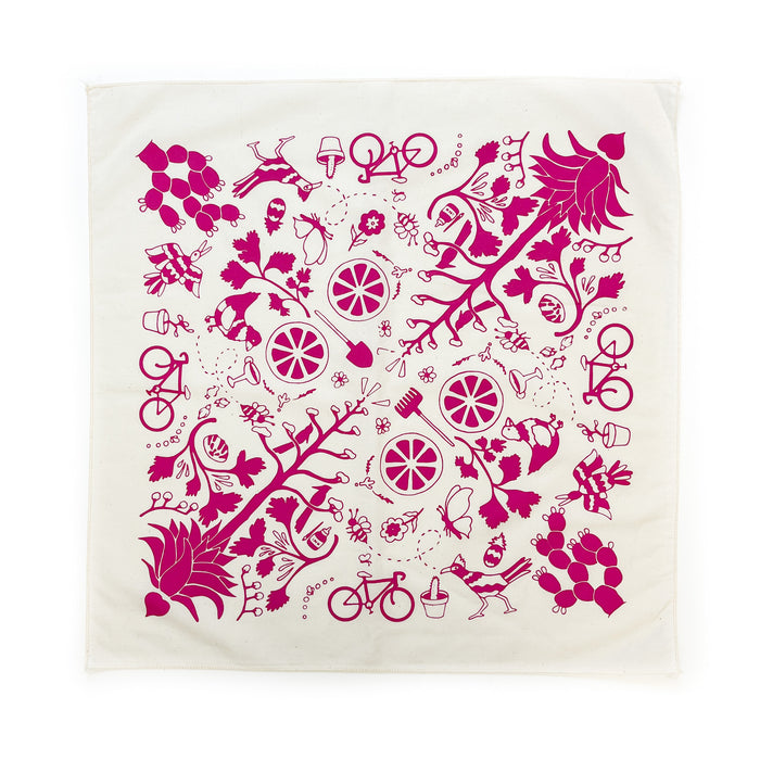Hand Screen Printed 100% Cotton "Agave" Bandana - Hot Pink on Natural