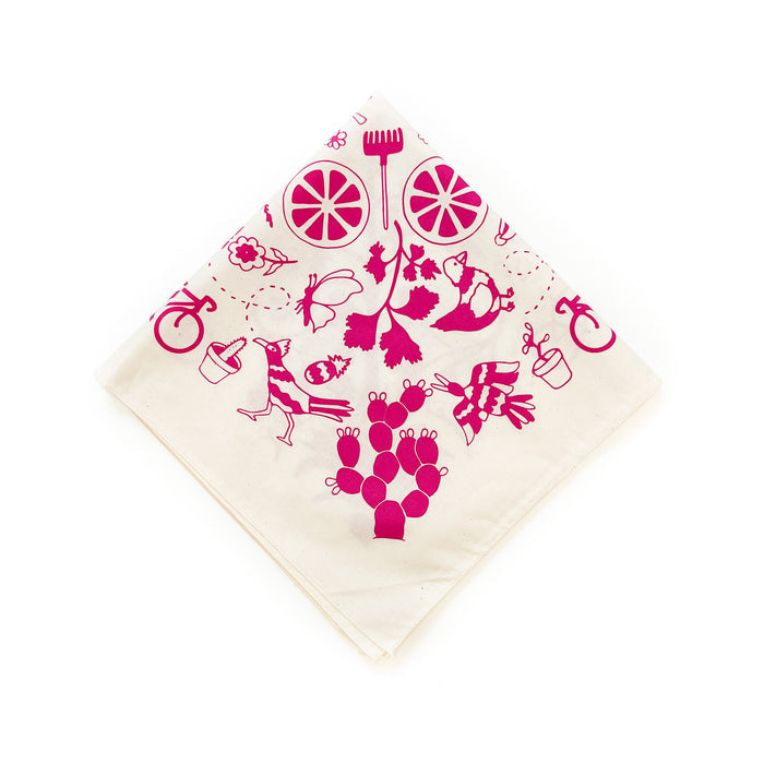 Hand Screen Printed 100% Cotton "Agave" Bandana - Hot Pink on Natural