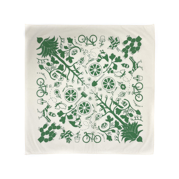 Hand Screen Printed 100% Cotton "Agave" Bandana - Sage Green on Natural