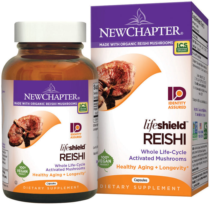 The New Chapter Healthy Aging, Reishi Mushroom supplement is 100% vegan, made with organic Reishi mushrooms that support healthy aging and longevity. Identity Assured mushrooms guarantee quality in every capsule.