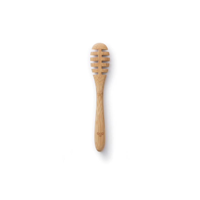The Bambu Honey Dipper is an eco-friendly tool with a smooth cylindrical bamboo handle and a round head featuring evenly spaced grooves, ideal for drizzling honey. The image shows the dipper centered on a white background.