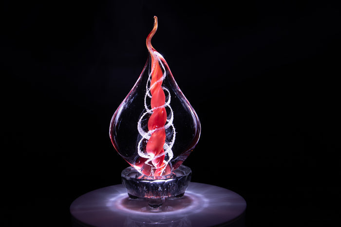 memorial glass flame with ash