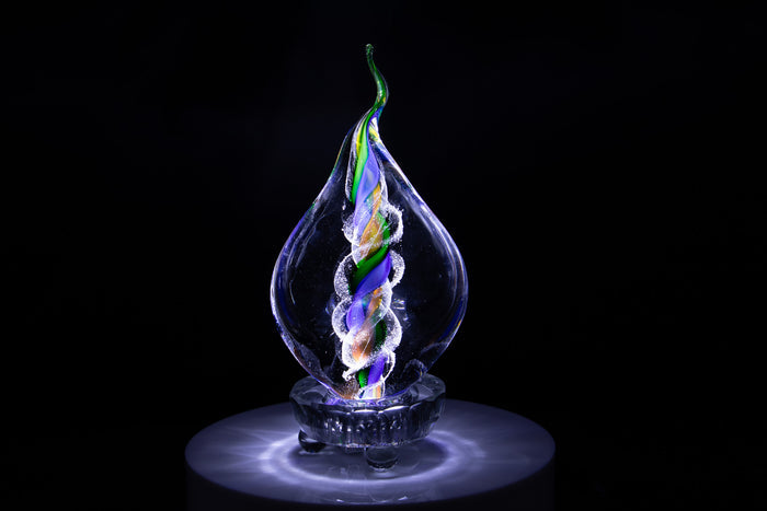 cremation glass flame with ash Illuminated multi-color