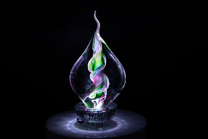 cremation glass flame with ash Illuminated multi-color
