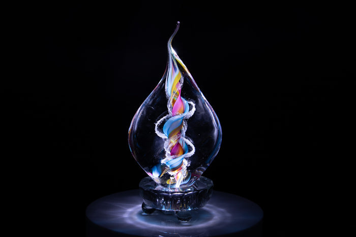 cremation glass flame with ash Illuminated multi-color