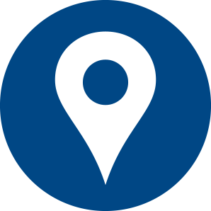 Blue circular location pin icon representing international shipping option